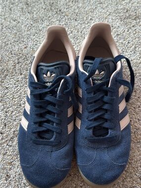 adidas Navy Suede Sneakers with Tan Stripes